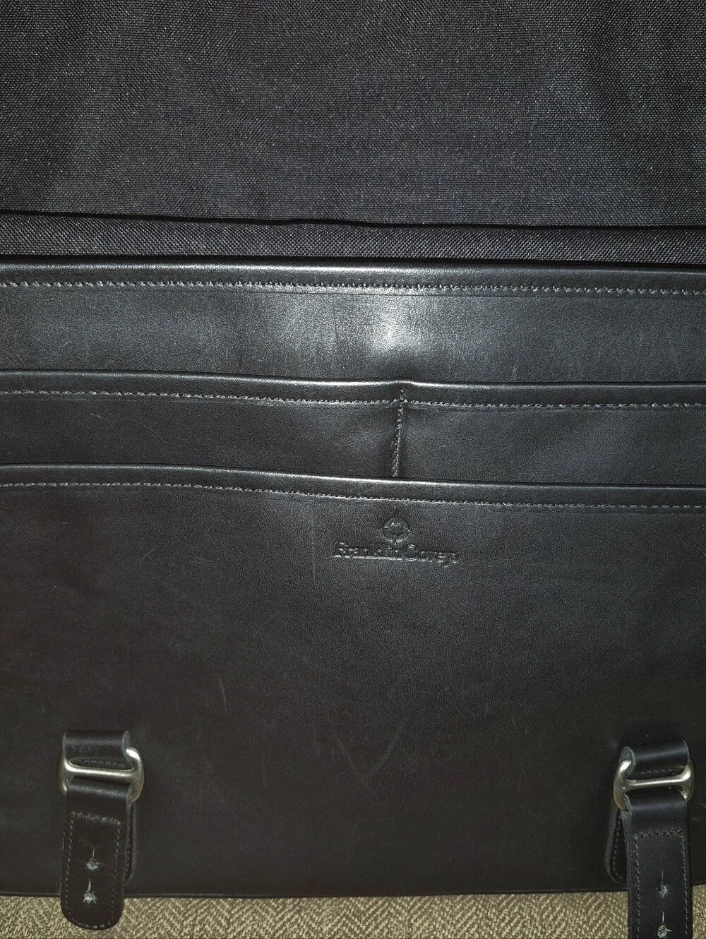 🔥Franklin Covey Black Premium Full-Grain Leather Laptop Briefcase Messenger Bag